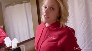 Dawn, a blonde bombshell, showcases her playful side in a youthful video filmed at a hotel