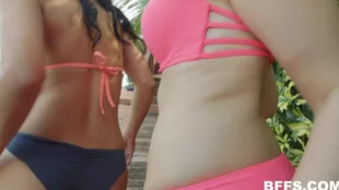 Four college pals enjoy a hot bikini party with oral sex