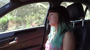 Jasmine, a college student, gives a blowjob in a car