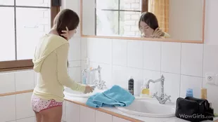 Lily Chey's sensual bath time in a heated bathroom