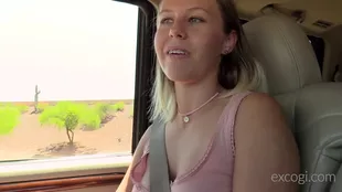 A stunning blonde enjoys a passionate car ride with cowgirl and blowjob tags