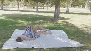 Rebel Lynn enjoys a passionate cowgirl ride and intense cumshot in the park